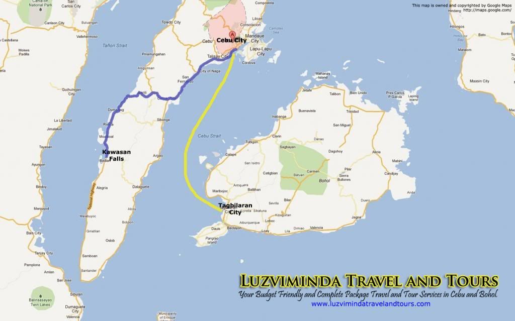 Cebu City + Kawasan Falls Nature Trek + Bohol Countryside Day Tour Itinerary Package Route