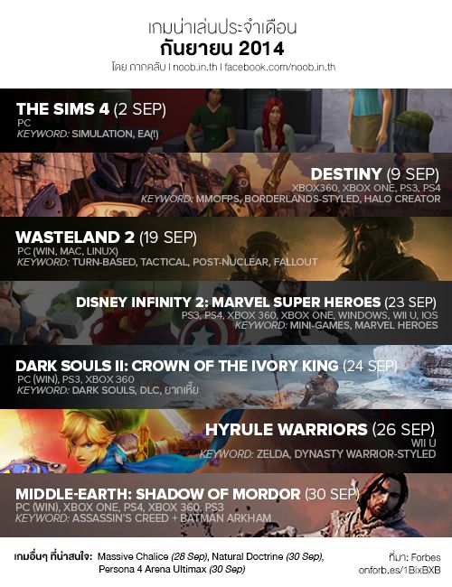 เกมน่าเล่นประจำเดือนกันยายน 2014 โดยกากคลับ | noob.in.th