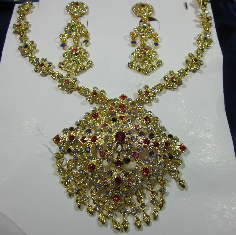 SET JEWELRY TRADEDING THAI GOLD FLOWERS BELT EARRING NECKLACE WORN IN