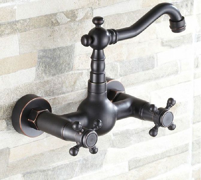 NEW Wall Mounted Oil Rubbed Bronze Bathroom Basin Faucet Kitchen Sink