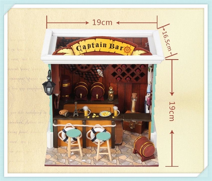 Wooden Handmade Dollhouse Miniature DIY Kit w/lED lightCaptain Bar