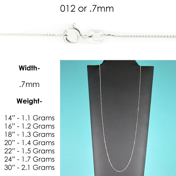 Sterling Silver BOX Chain Necklace Thin .7mm 012 Gauge 925 Italy ...