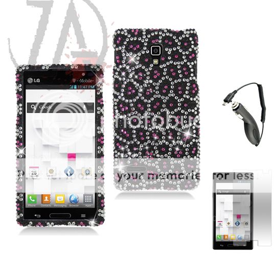 mobile pink leopard print diamond design glitter case bundle cell